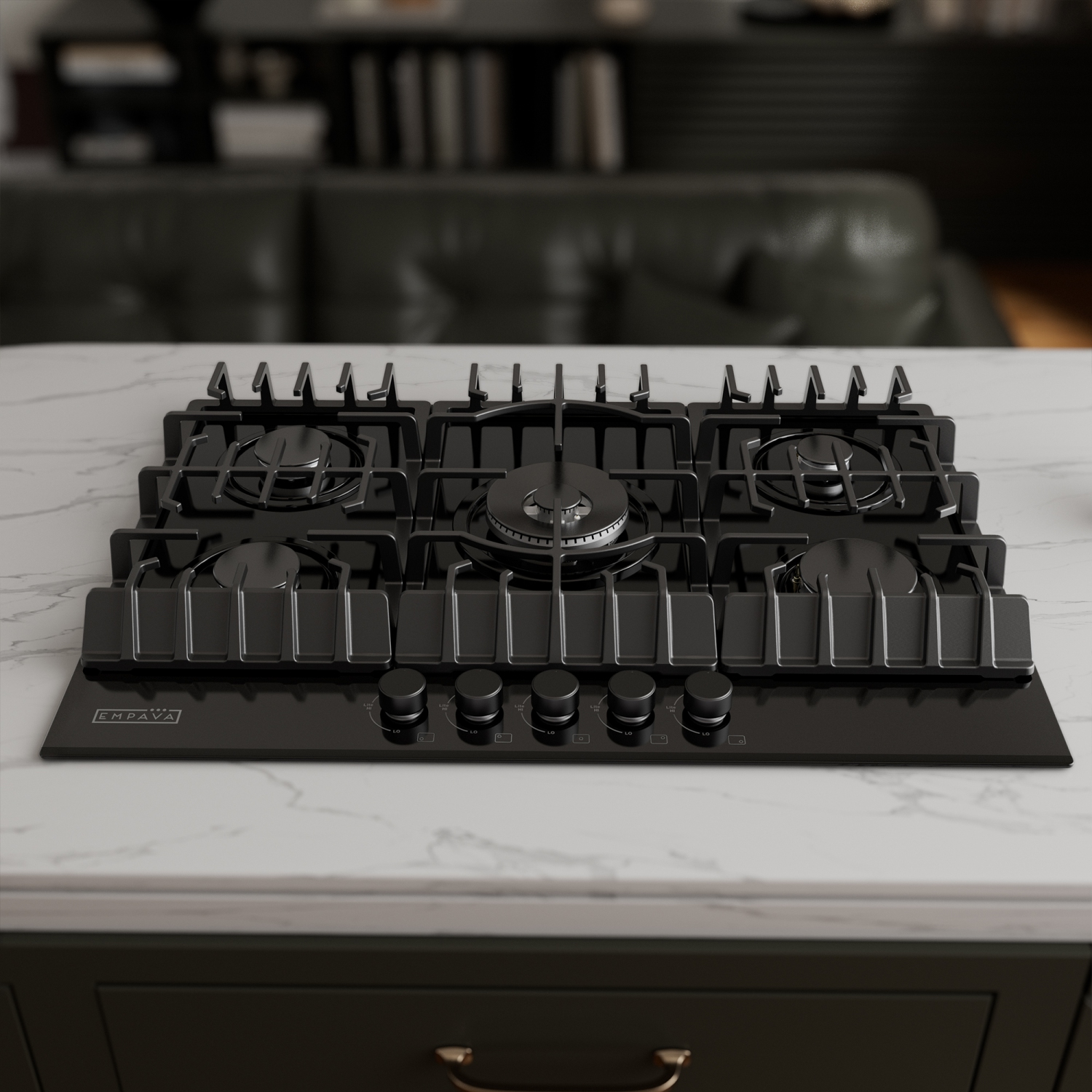 Surface de cuisson au gaz de 30 po à 5 brûleurs d’Emava - verre trempé noir