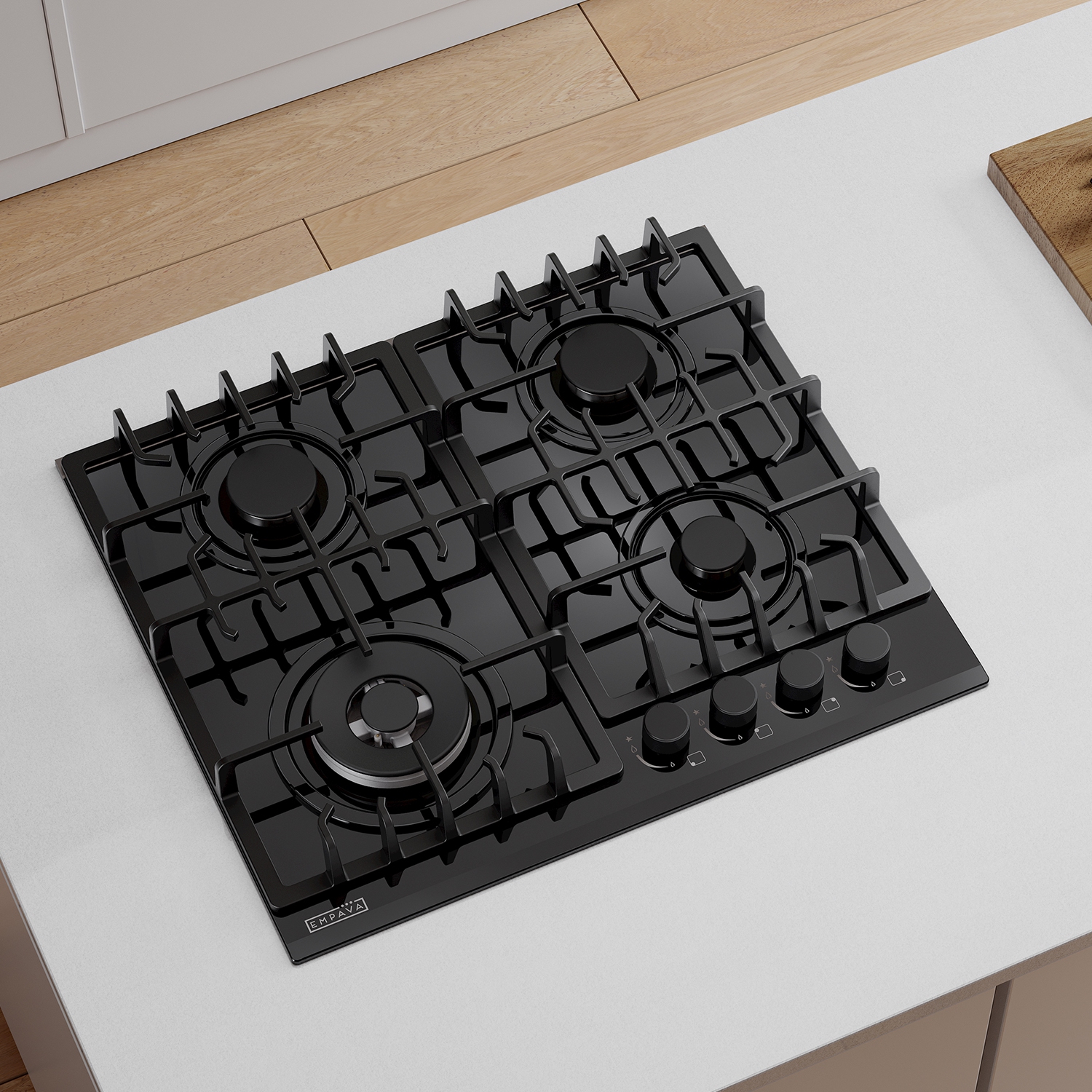 Empava 24" 4-Burner Gas Cooktop Stove - Black Tempered Glass