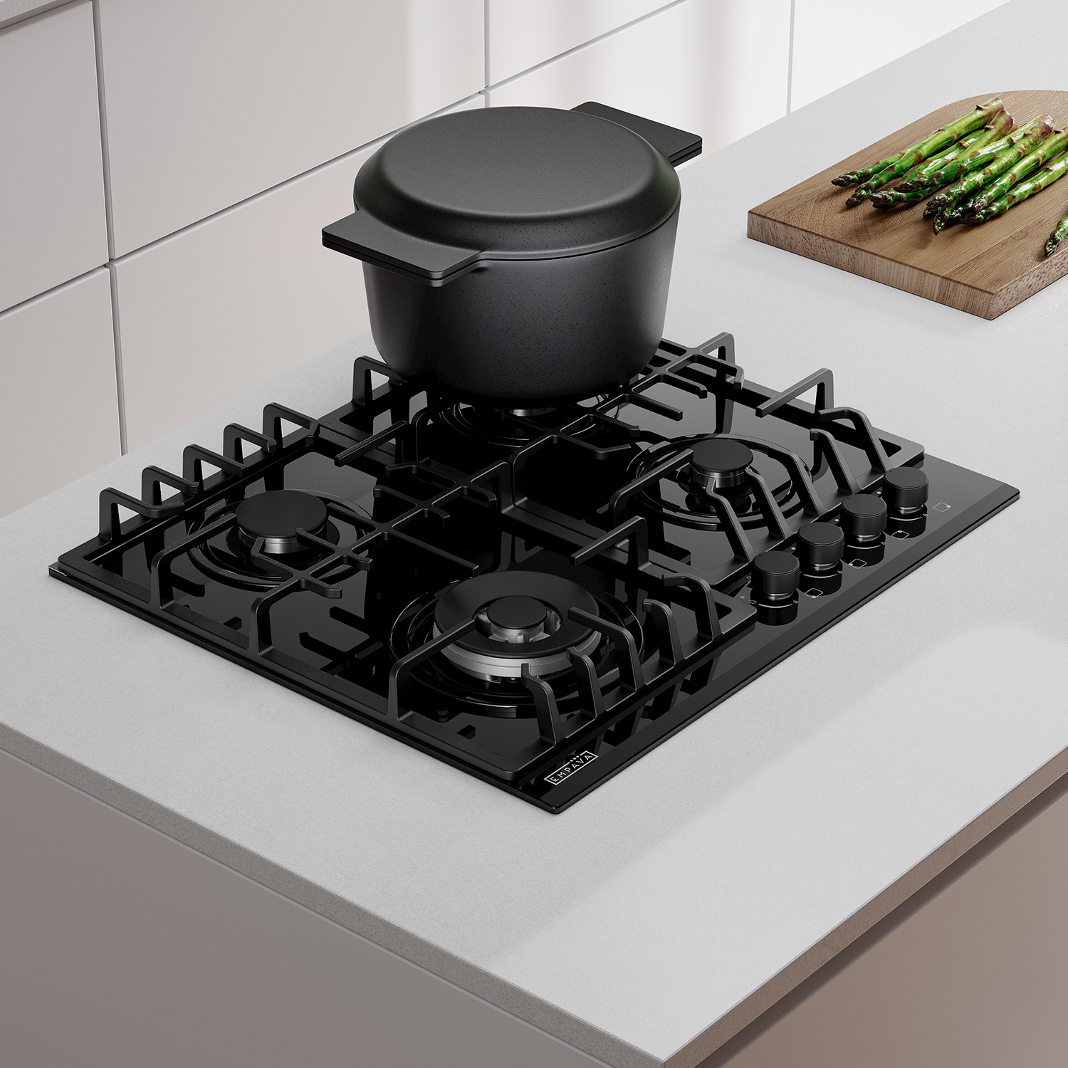 Empava 24" 4-Burner Gas Cooktop Stove - Black Tempered Glass