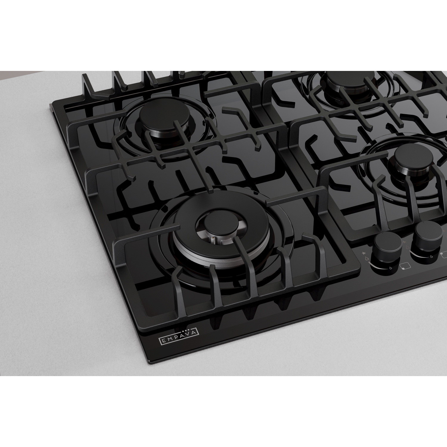 Empava 24" 4-Burner Gas Cooktop Stove - Black Tempered Glass