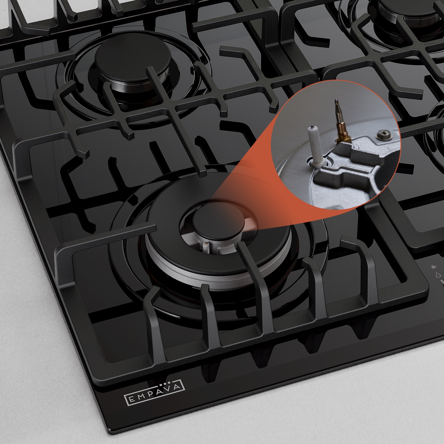 Empava 24" 4-Burner Gas Cooktop Stove - Black Tempered Glass