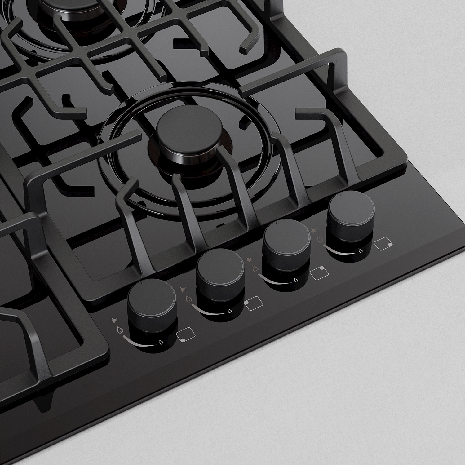 Empava 24" 4-Burner Gas Cooktop Stove - Black Tempered Glass