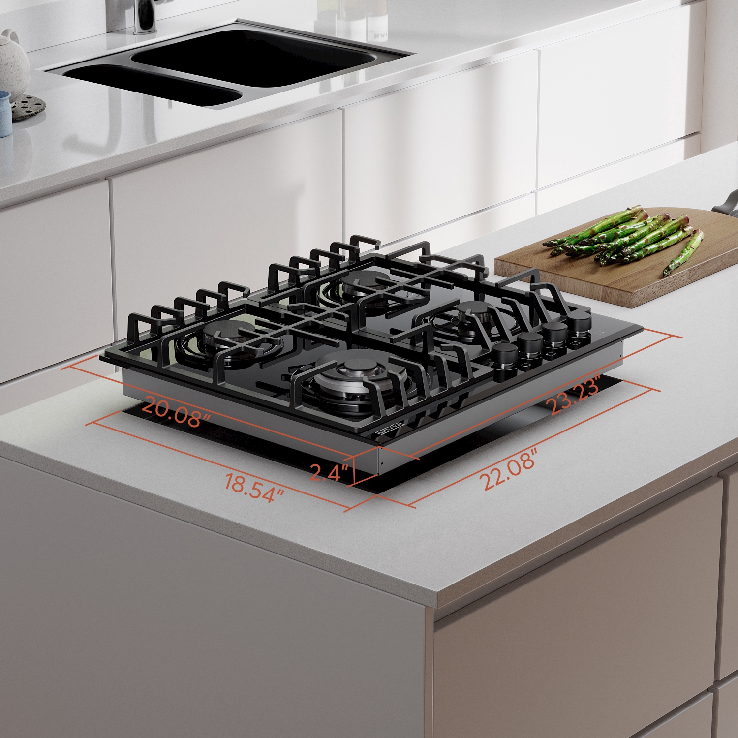Empava 24" 4-Burner Gas Cooktop Stove - Black Tempered Glass