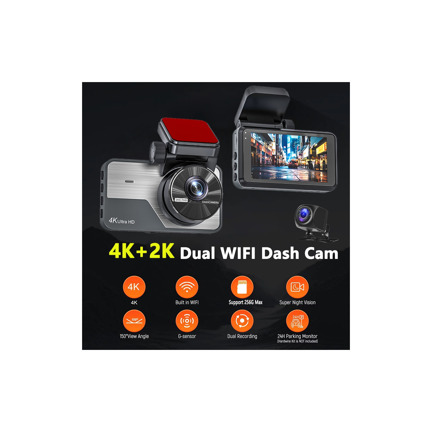 [2019 New version] caméra de tableau de bord IPS HD intégrale 1080p 4 po d’Apexcam enregistreur de conduite avant et arrière étanche caméra