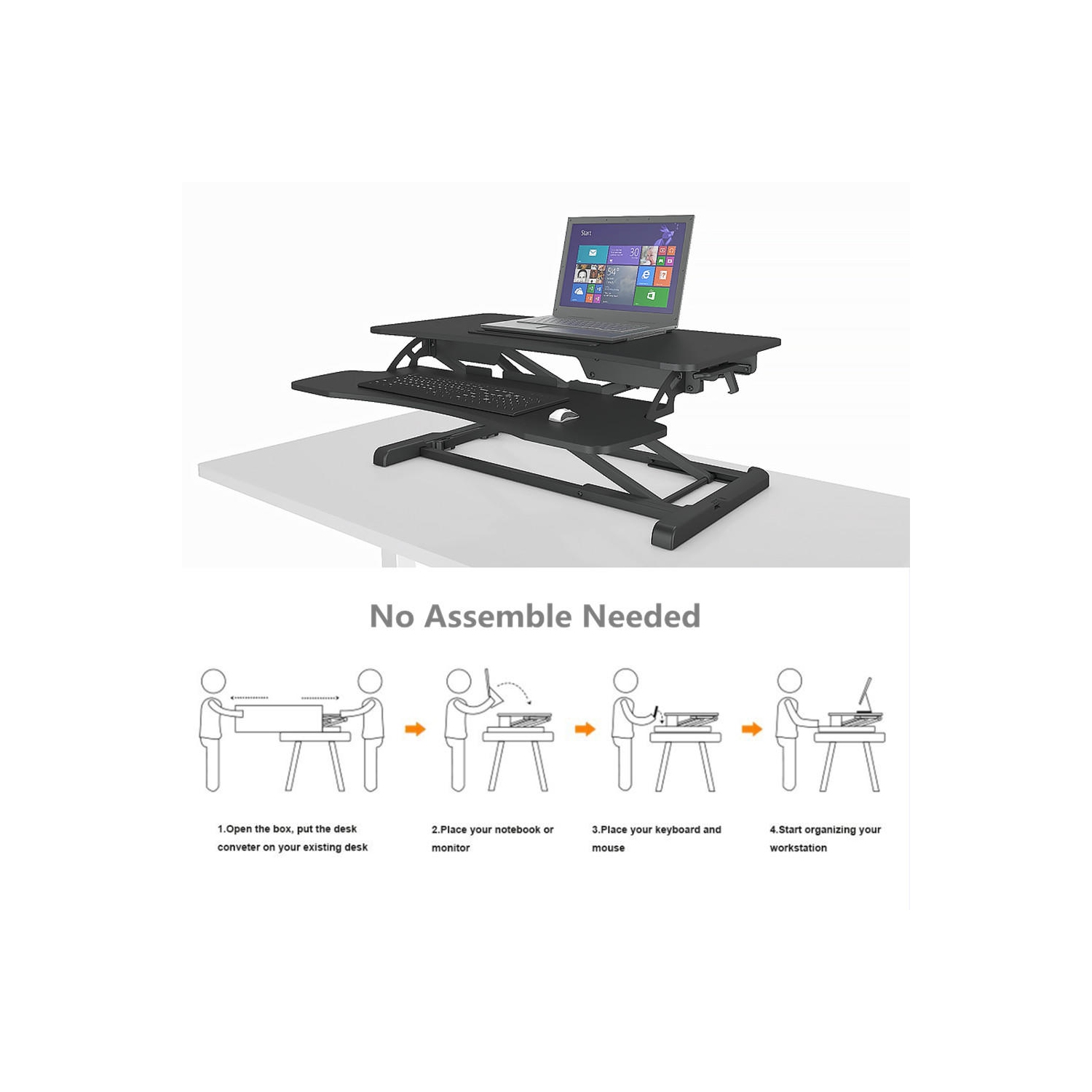 32 inch Height Adjustable Sit Standing Desk Converter Dual Computer Monitor and Laptop Riser Workstation