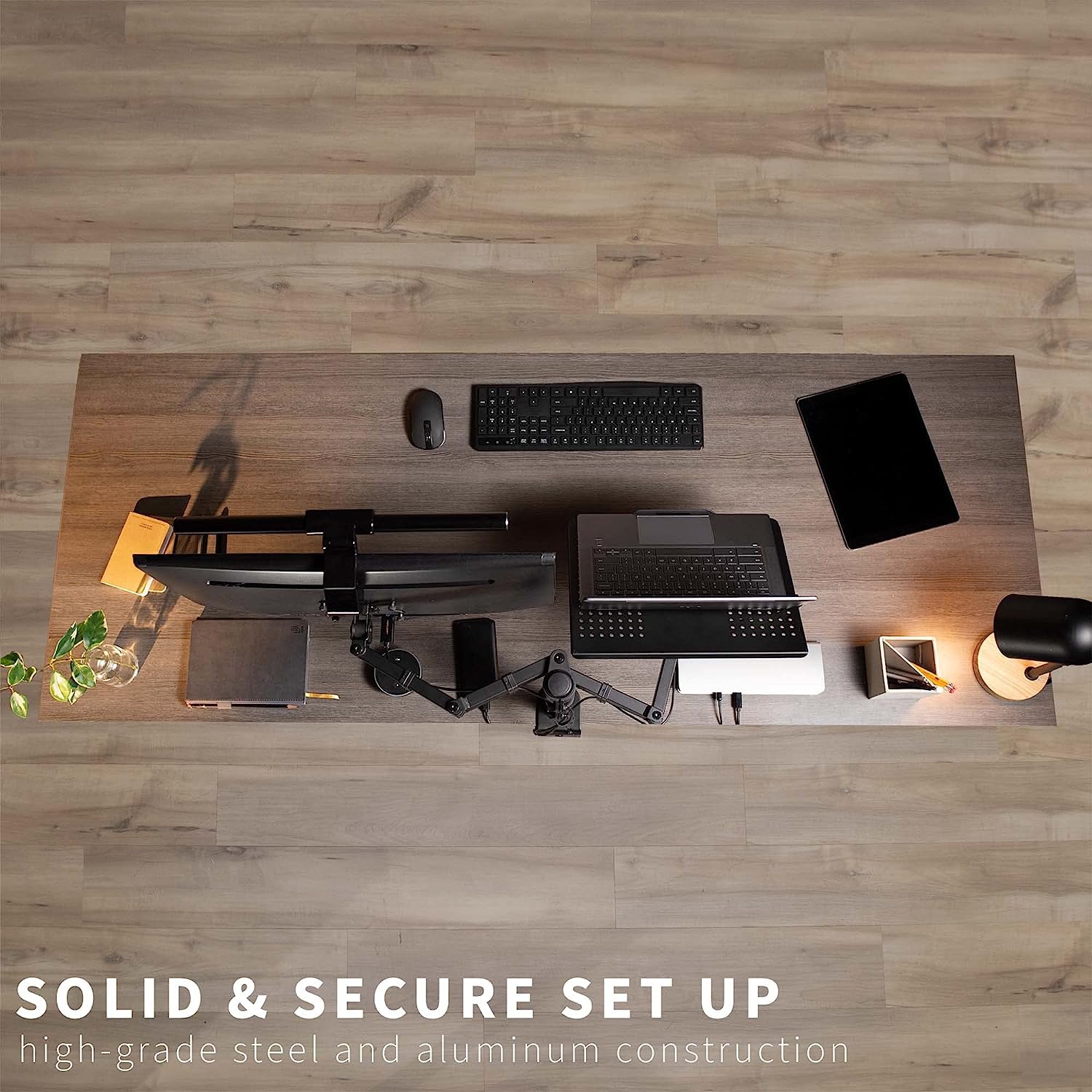 Ensemble de support de bureau pour ordinateur portatif et moniteur 13 à 32&nbsp;po entièrement réglable, support avec oeillet, convient aux