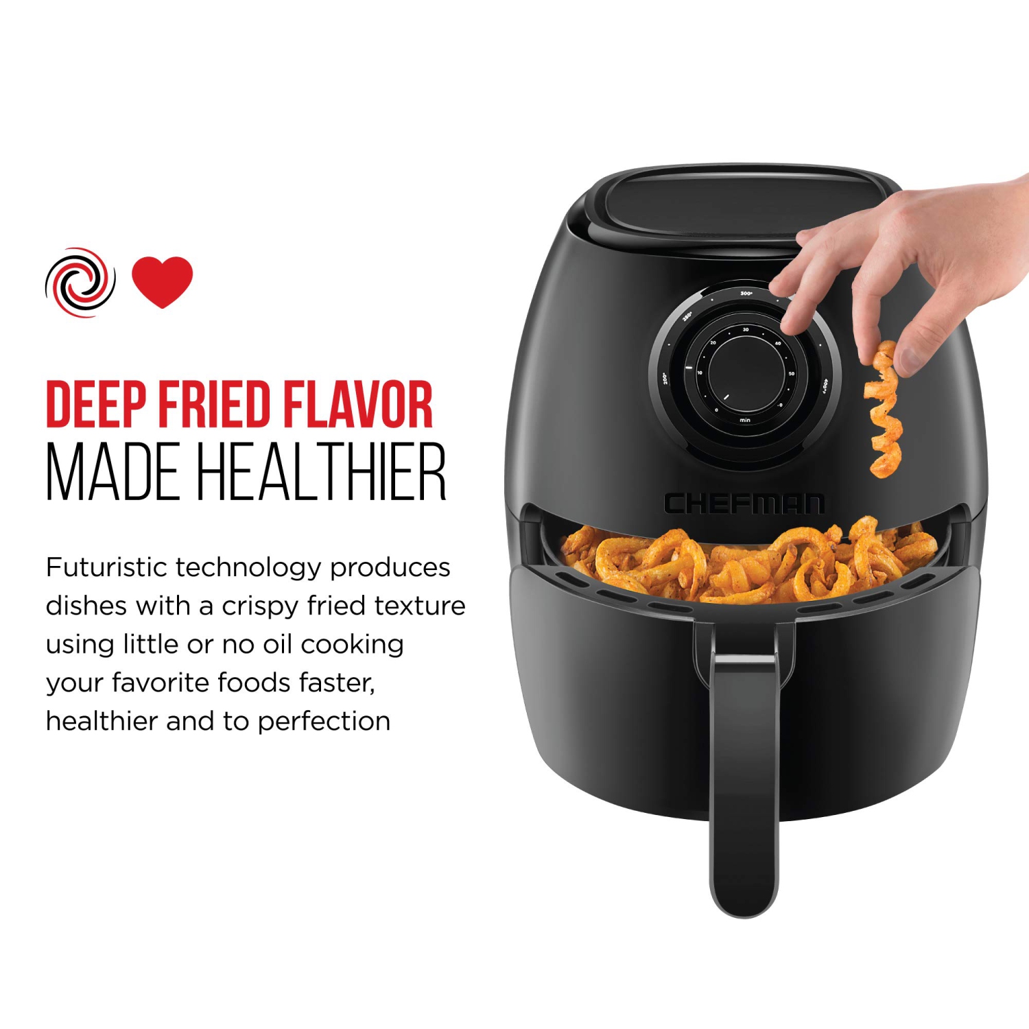 Chefman TurboFry 3.5L Air Fryer Dual Control Temperature, 60 Minutes Timer and Dishwasher Safe Basket Black