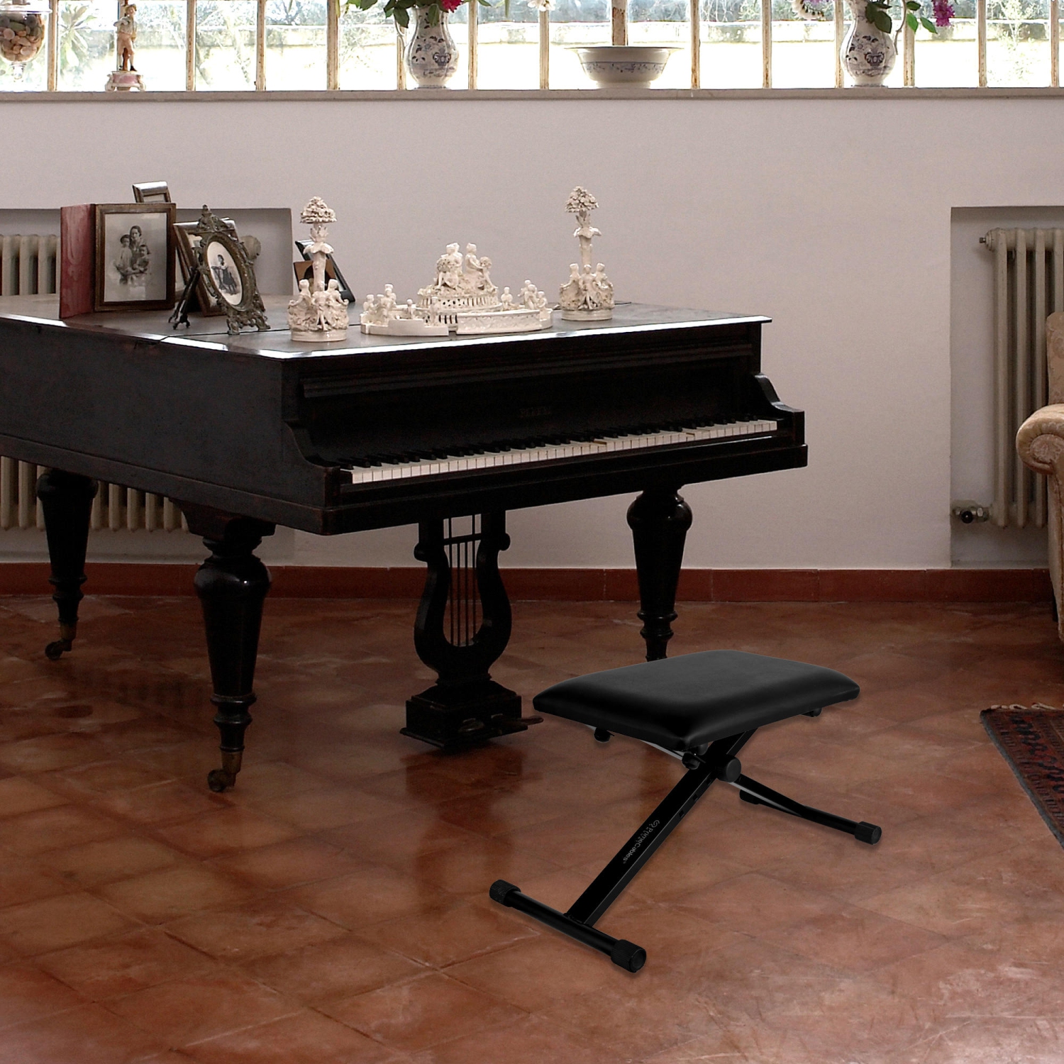 PrimeCables X style Adjustable Padded Piano Keyboard Bench Seat with Rubber Feet, Folding Chair Piano Bench Stools, Black