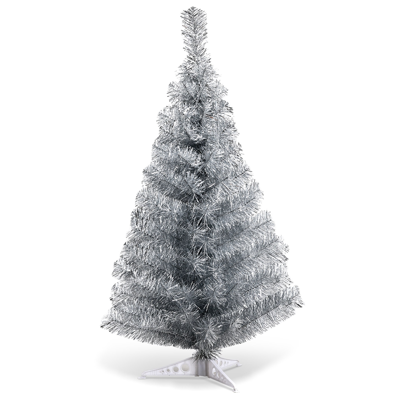 3FT Silver Tinsel Christmas Tree Unlit Artificial with Plastic Stand Home Decor