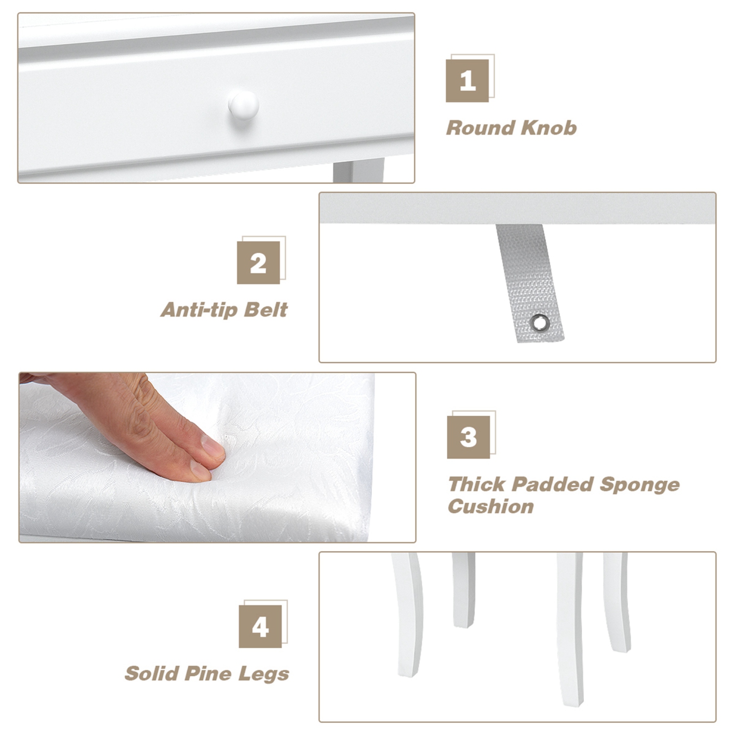 Costway 3 Drawers Vanity Table 10 Dimmable Bulbs Touch Switch Makeup Dressing Desk