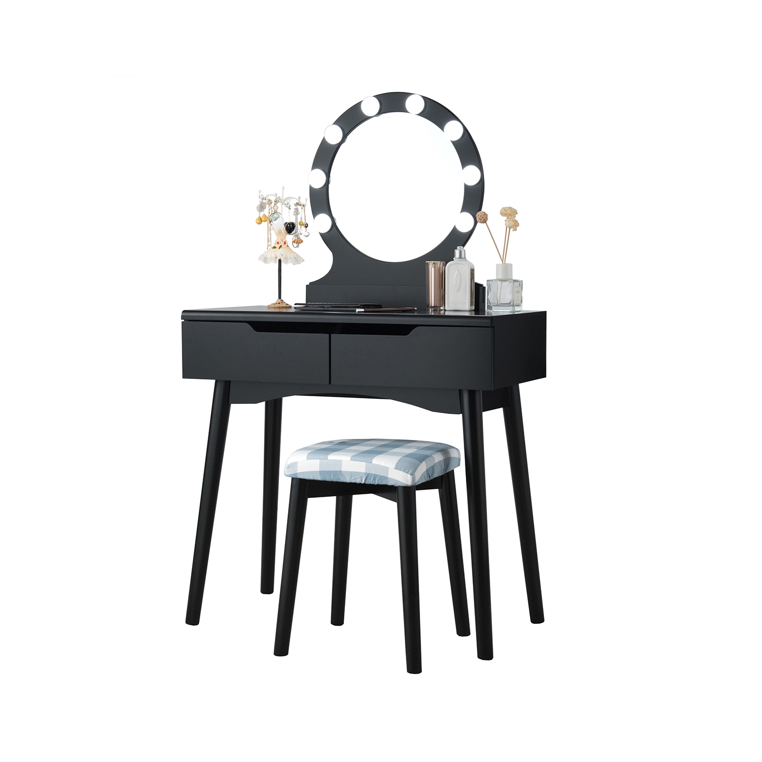 Costway Vanity Makeup Dressing Set w/8 Dimmable Bulbs Lighted Mirror Touch Switch