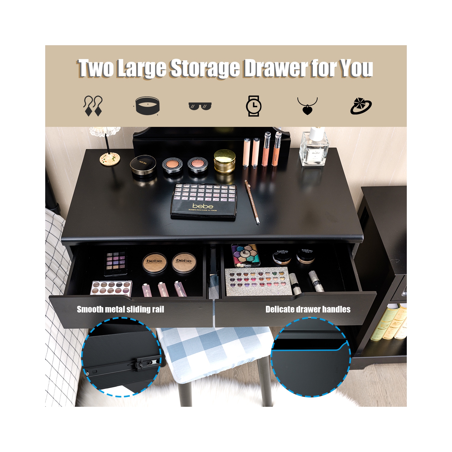 Costway Vanity Makeup Dressing Set w/8 Dimmable Bulbs Lighted Mirror Touch Switch