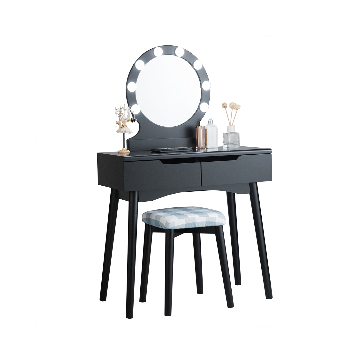 Costway Vanity Makeup Dressing Set w/8 Dimmable Bulbs Lighted Mirror Touch Switch