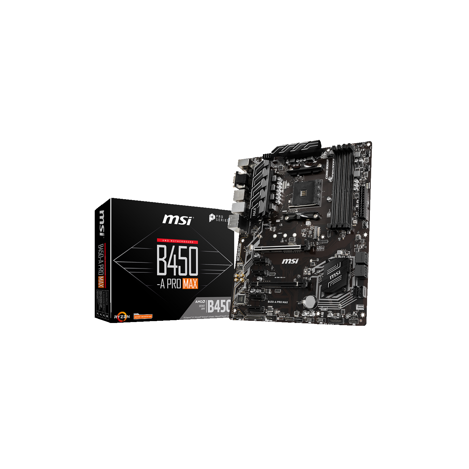 MSI PRO B450-A PRO MAX AM4 AMD B450 SATA 6Gb/s ATX AMD Motherboard w/ Core Boost, DDR4 Boost, Turbo M.2