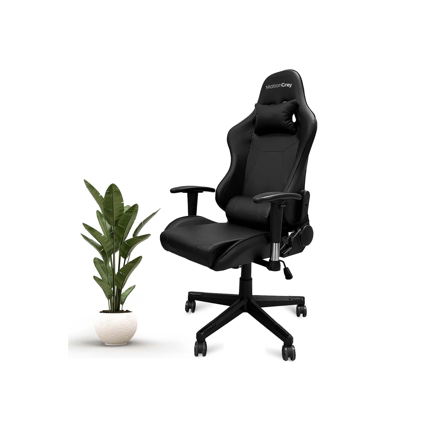MotionGrey Enforcer - Office Gaming Chair, Ergonomic, High Back, PU Leather, with Height Adjustment, Headrest & Lumbar Cushions - Black - Only at BestBuy