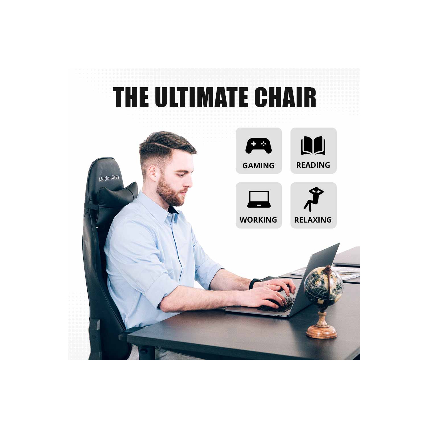 MotionGrey Enforcer PRO - High-Back Office Gaming Chair with PU Leather, Adjustable Height, and Comfort Cushions - Black S1 - With Class 4 Piston