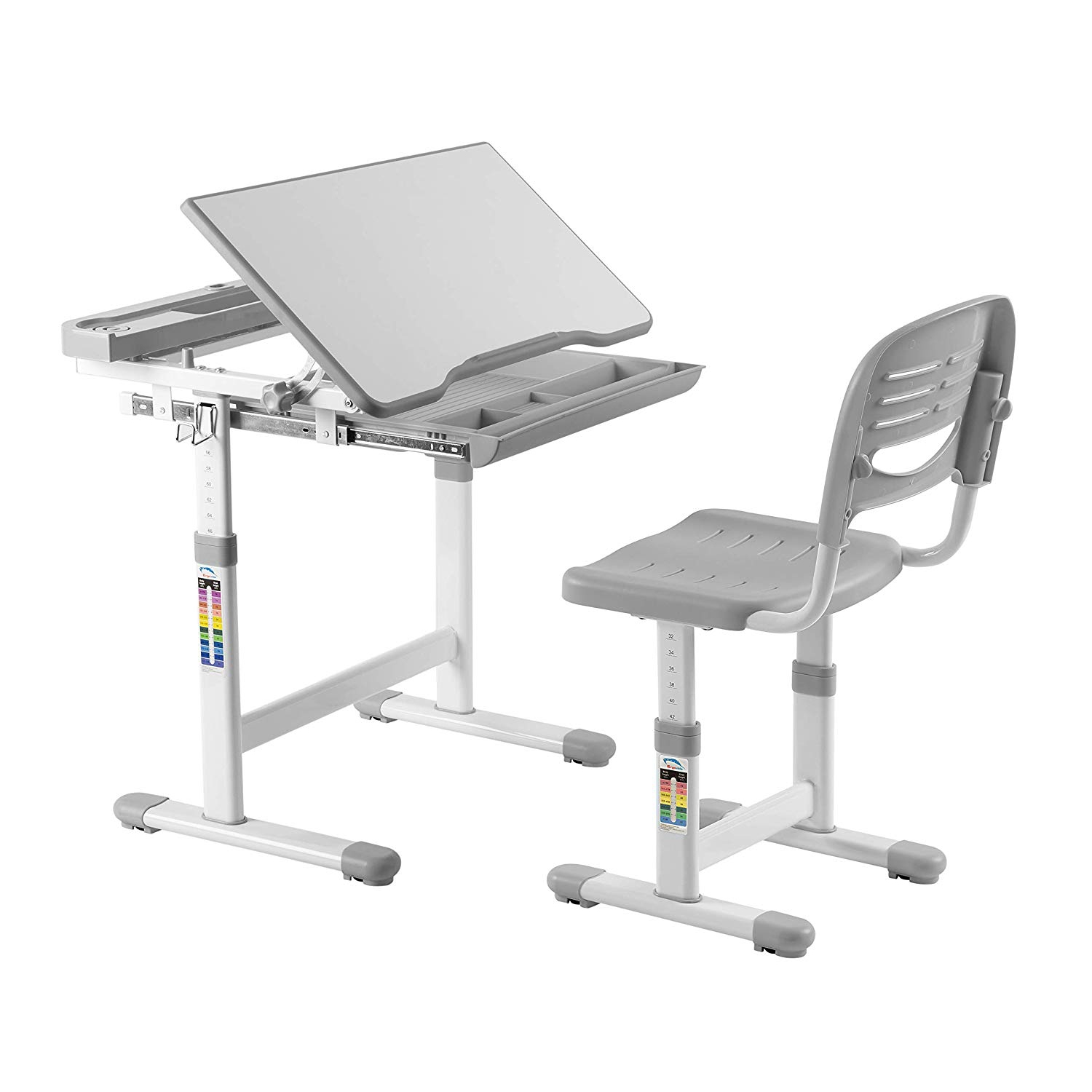 Avicenna Children's Study Desk & Chair Set - Multifunctional, Height Adjustable, Tiltable, etc. -Grey