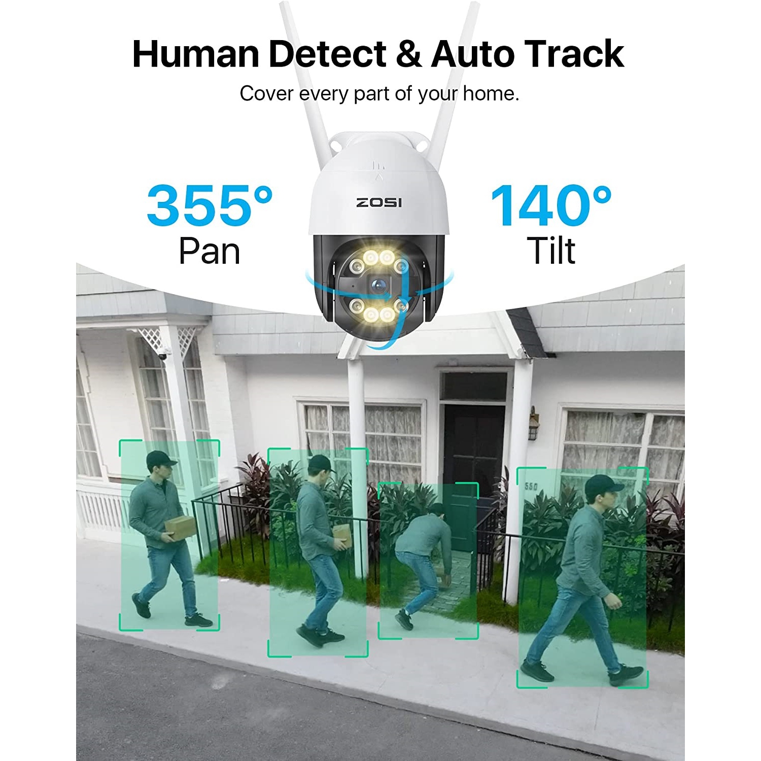 Système de surveillance avec fil 3&nbsp;Mpx 2K 8 canaux NVR de ZOSI avec disque dur 1&nbsp;To, 4 caméras de surveillance Wi-Fi PTZ 360° intérieur,