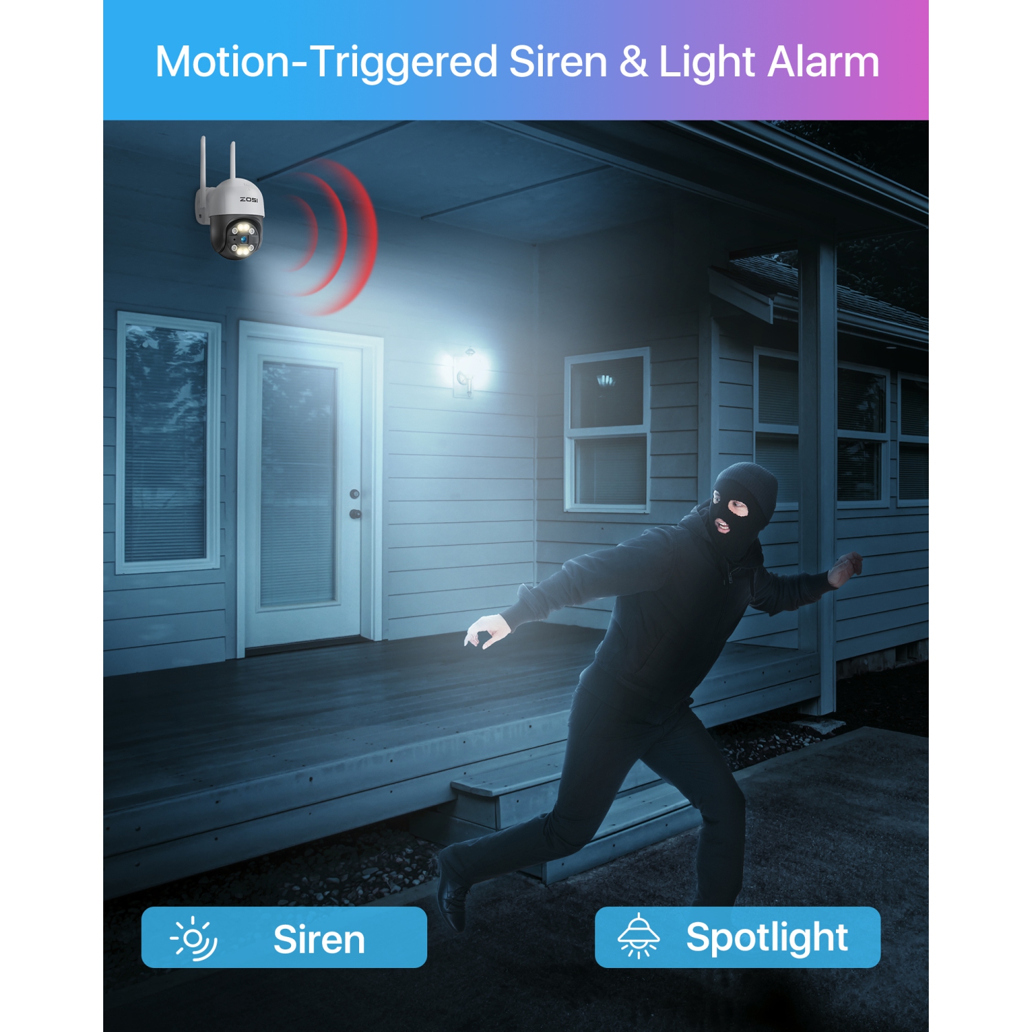 Système de surveillance avec fil 3&nbsp;Mpx 2K 8 canaux NVR de ZOSI avec disque dur 1&nbsp;To, 4 caméras de surveillance Wi-Fi PTZ 360° intérieur,