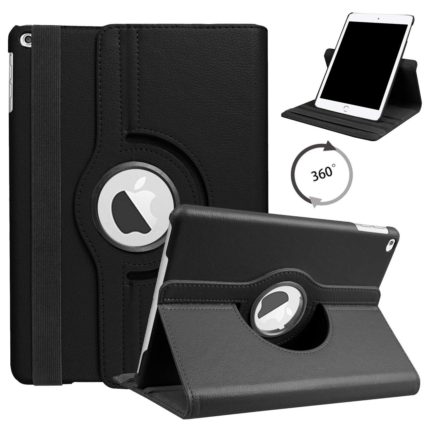 【CSmart】 360 Rotating PU Leather Stand Case Smart Cover for iPad 10.2" 7th 8th 9th Gen. 2019/2020/2021, Black