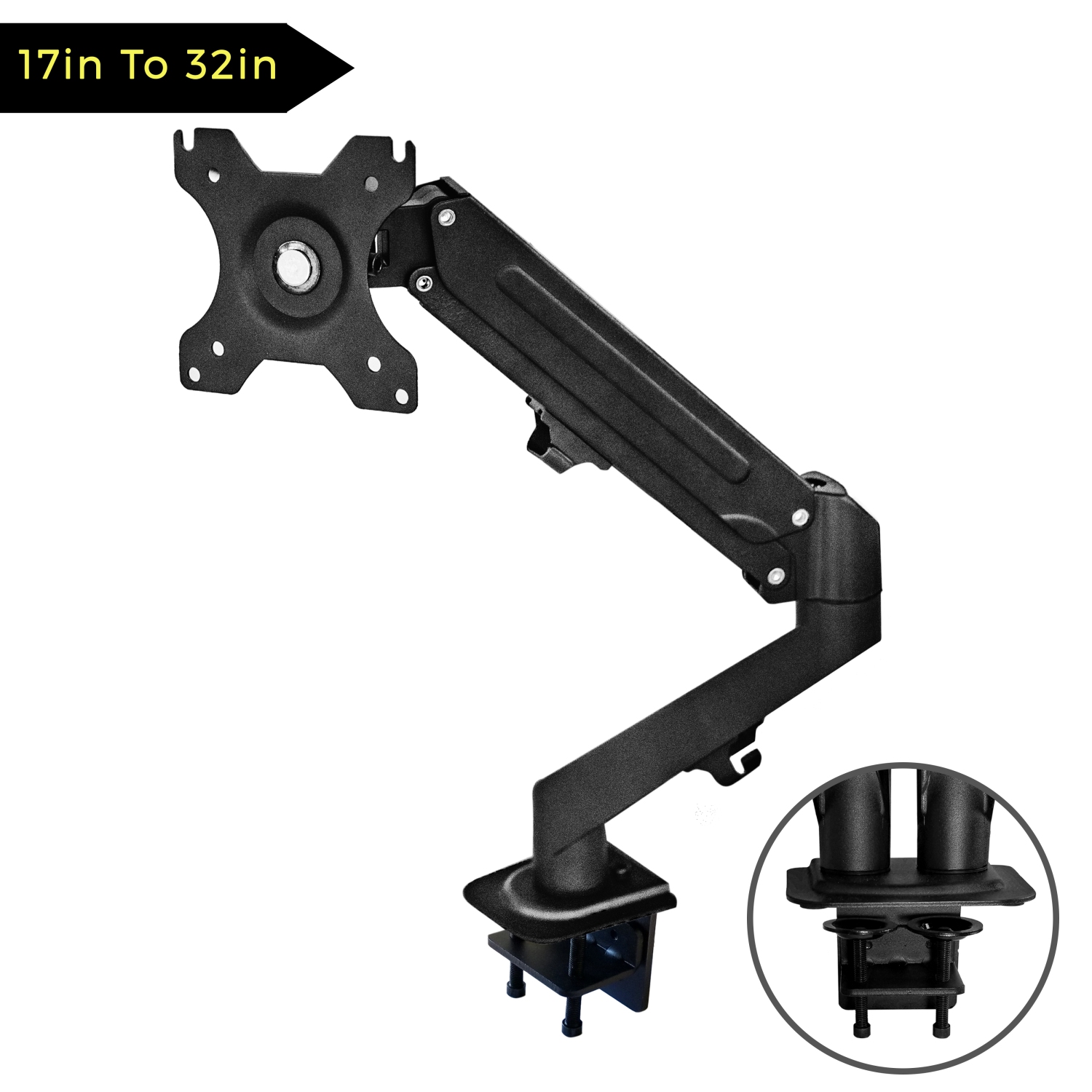 MotionGrey Single Metal Computer Monitor Arm Stand Universal Vesa Mount Installation for up to 28 inch screen - Black Arms