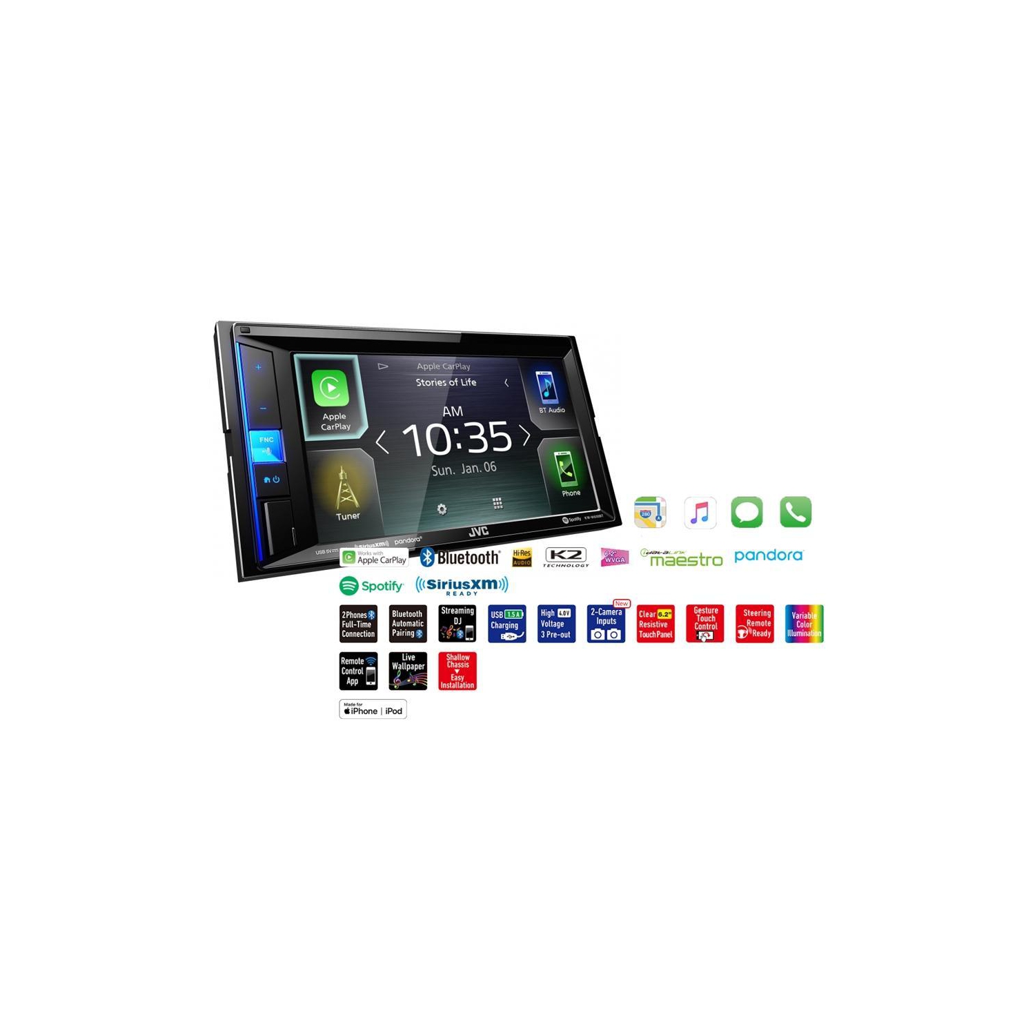 JVC KW-M650BT Radio/Récepteur Multimédia Numérique avec Moniteur Tactile Résistant de 6,2 ", Bluetooth, Pour Voiture, Noir