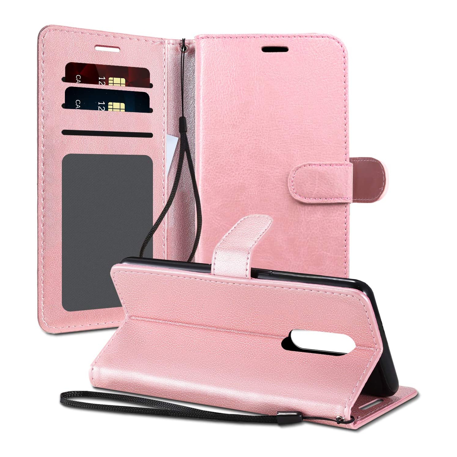 【CSmart】 Magnetic Card Slot Leather Folio Wallet Flip Case Cover for LG K30 2019, Rose Gold