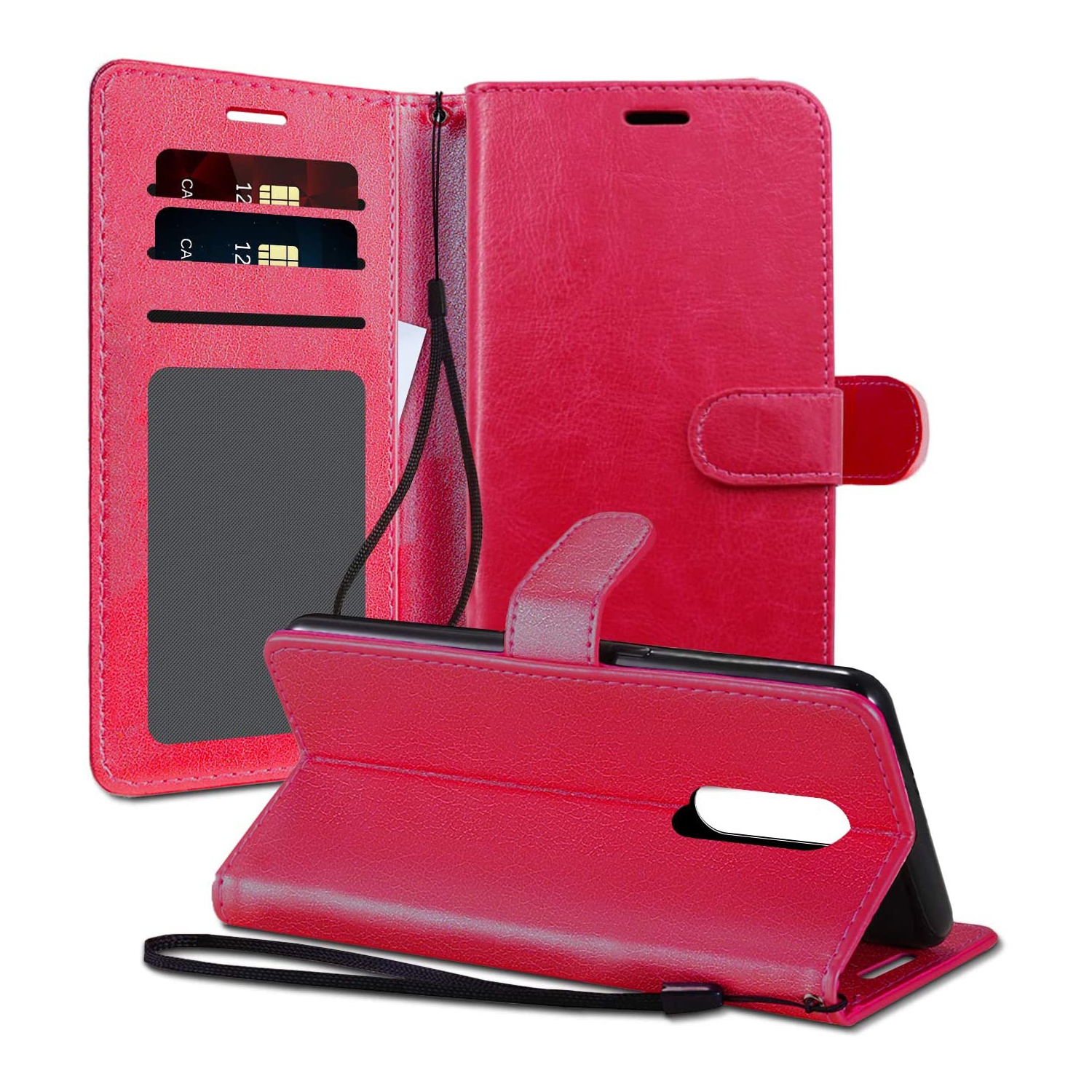 【CSmart】 Magnetic Card Slot Leather Folio Wallet Flip Case Cover for LG K30 2019, Red