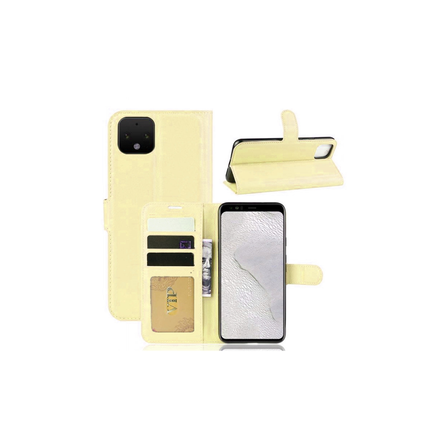 [CS] Google Pixel 4 Case, Magnetic Leather Folio Wallet Flip Case Cover with Card Slot, Gold