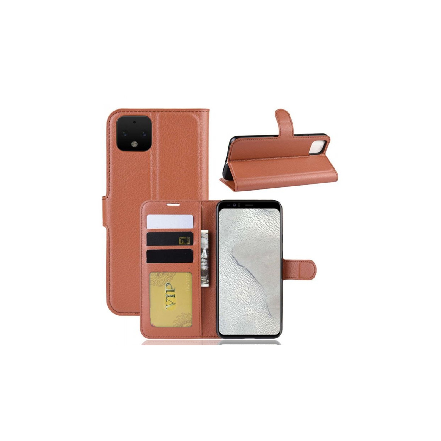 [CS] Google Pixel 4 Case, Magnetic Leather Folio Wallet Flip Case Cover with Card Slot, Brown
