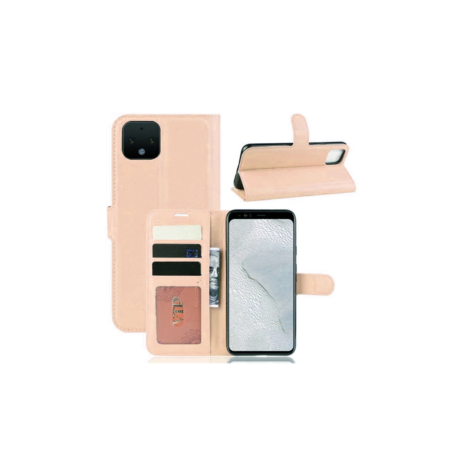 [CS] Google Pixel 4 XL Case, Magnetic Leather Folio Wallet Flip Case Cover with Card Slot, Rose Gold