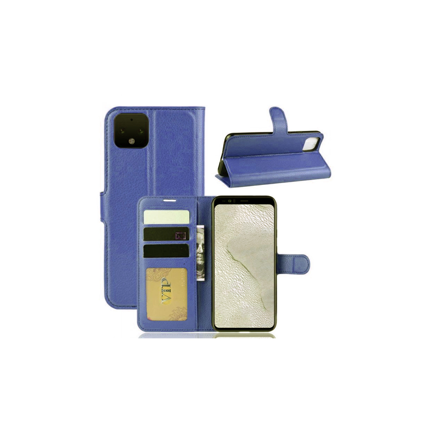 [CS] Google Pixel 4 Case, Magnetic Leather Folio Wallet Flip Case Cover with Card Slot, Navy