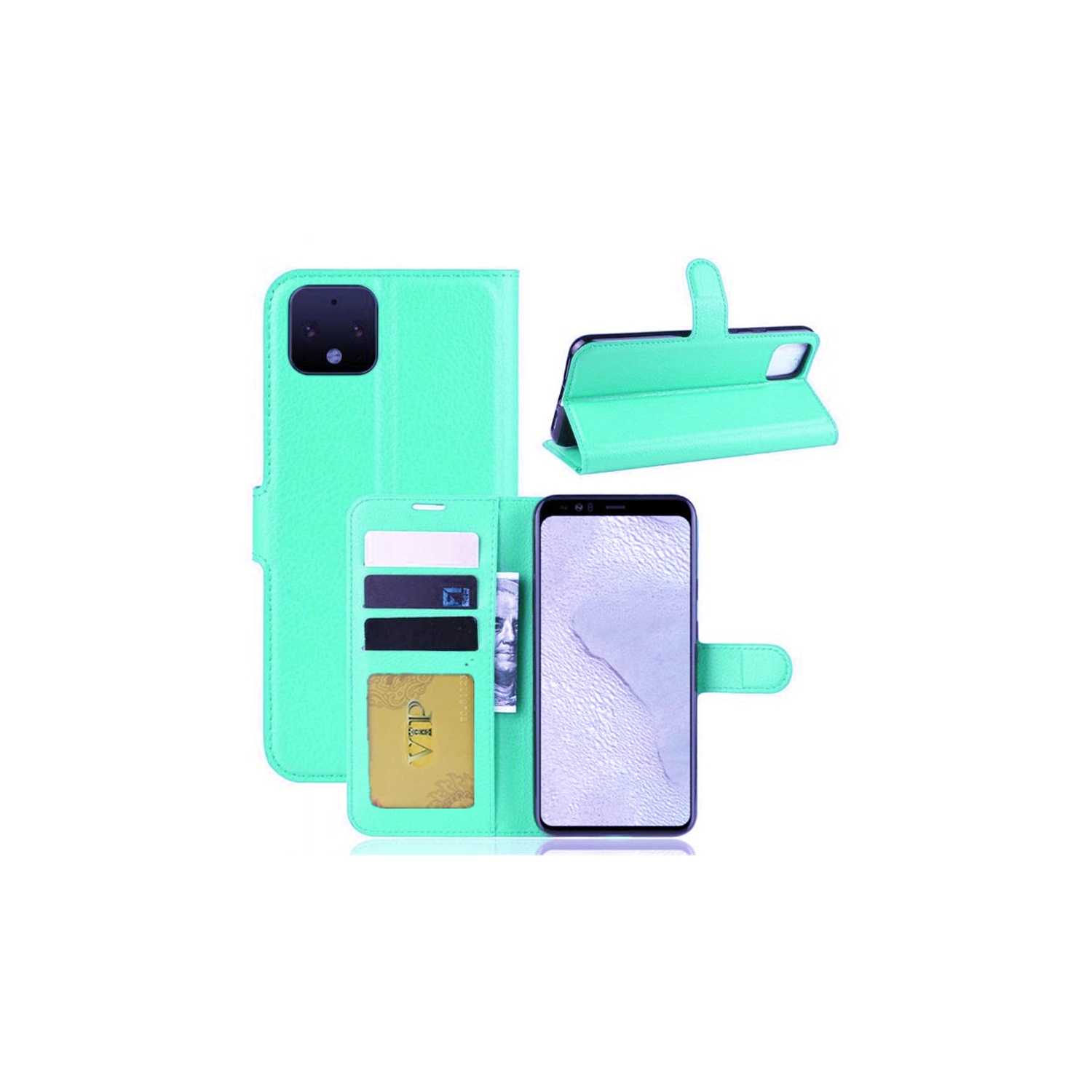 [CS] Google Pixel 4 Case, Magnetic Leather Folio Wallet Flip Case Cover with Card Slot, Teal