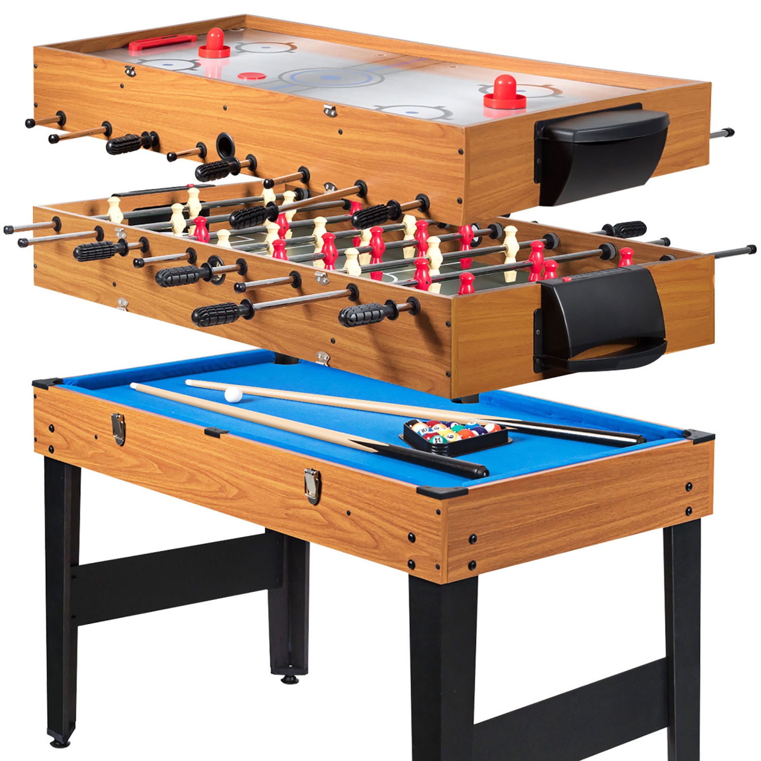 Costway 48'' 3-In-1 Multi Combo Game Table Foosball Soccer Billiards Pool Hockey Kids