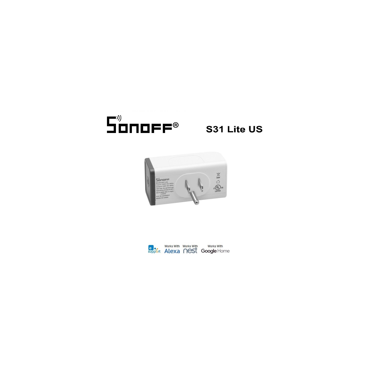 Sonoff S31 Lite - Smart WiFi Socket Remote Control Switch Outlet WIFI Smart Switch Works With Alexa Google Home Assistant