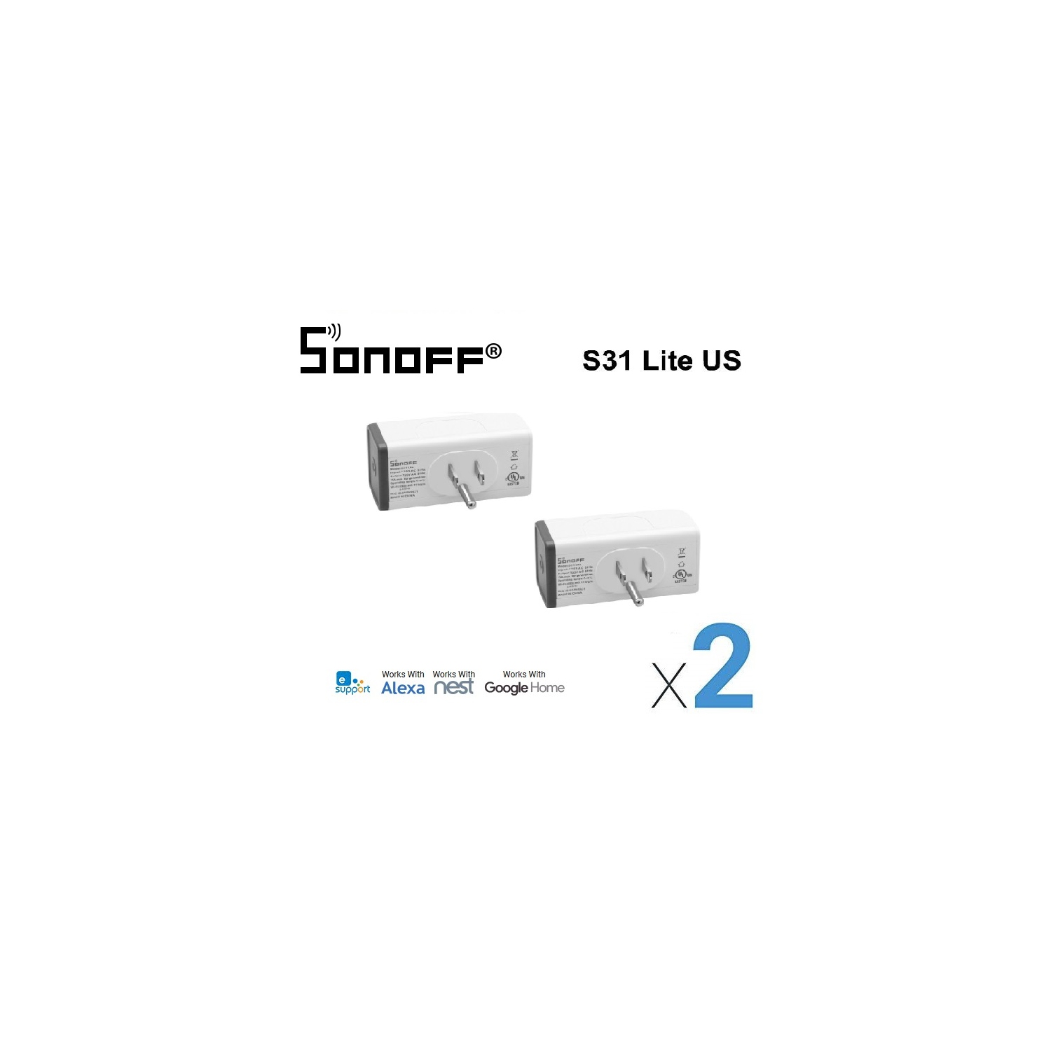 Sonoff S31 Lite - 2 sets -Smart WiFi Socket Remote Control Switch Outlet Smart Switch Works With Alexa Google Home Assistant