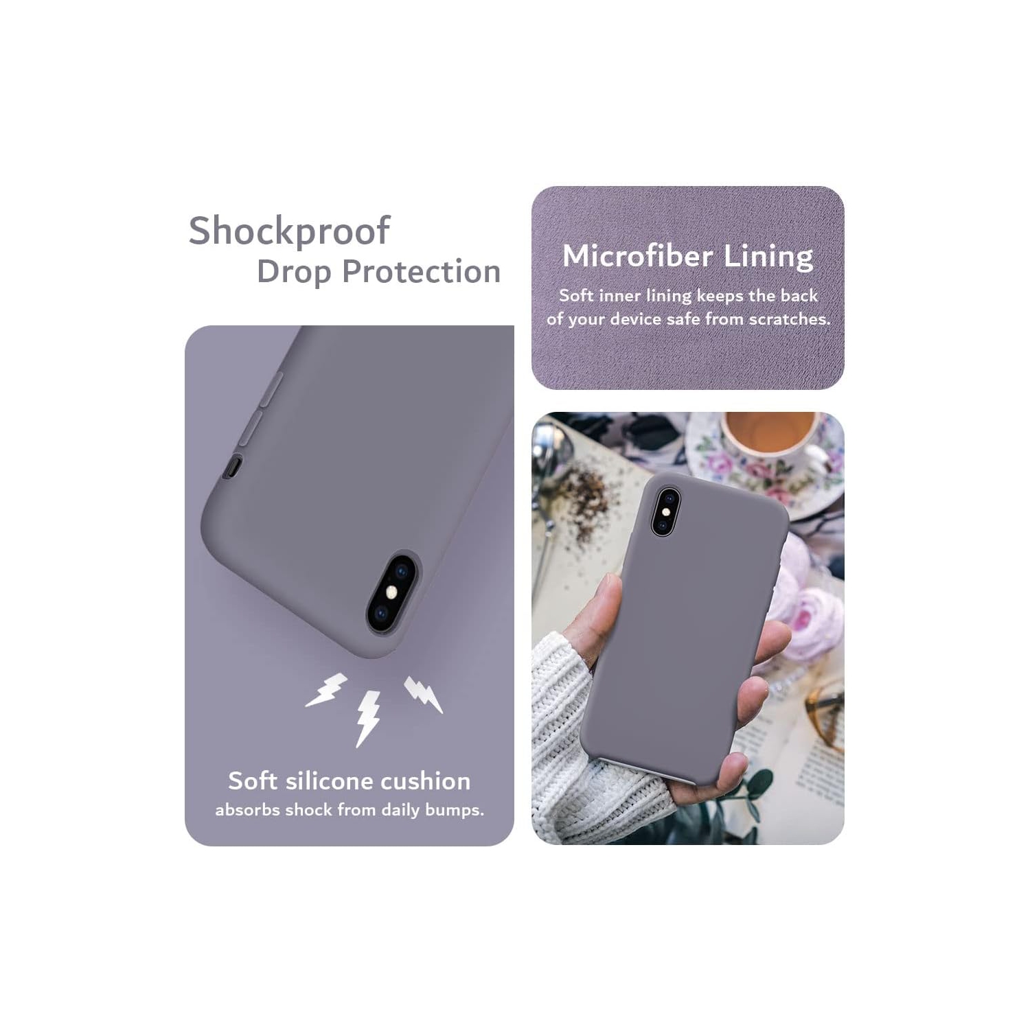 TUDIA iPhone Xs Max Case 2018 Soft Silicone Cover - Lavender Gray