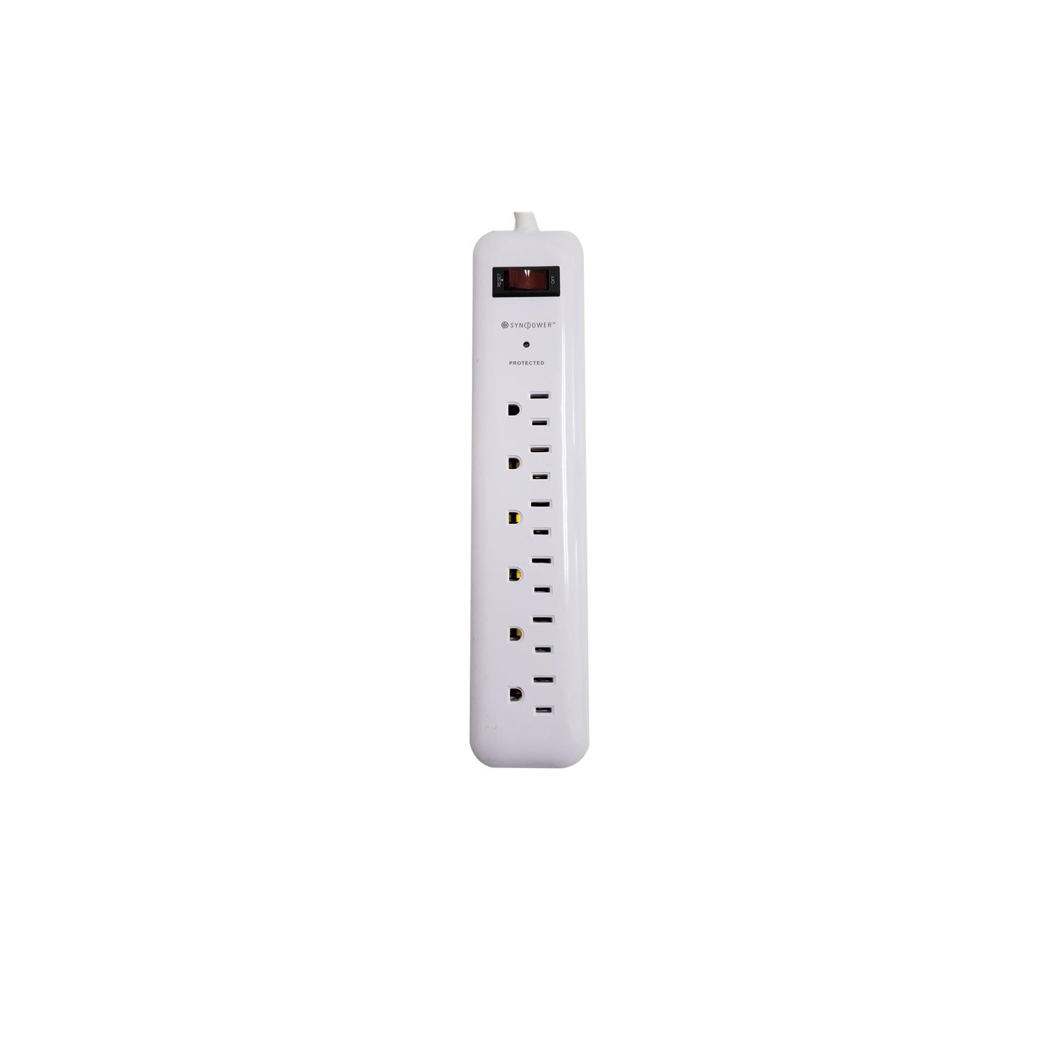 SyncPower SP-6FS-400J-W 400 Joules Surge Protector, 6 Outlets, Indoor, White