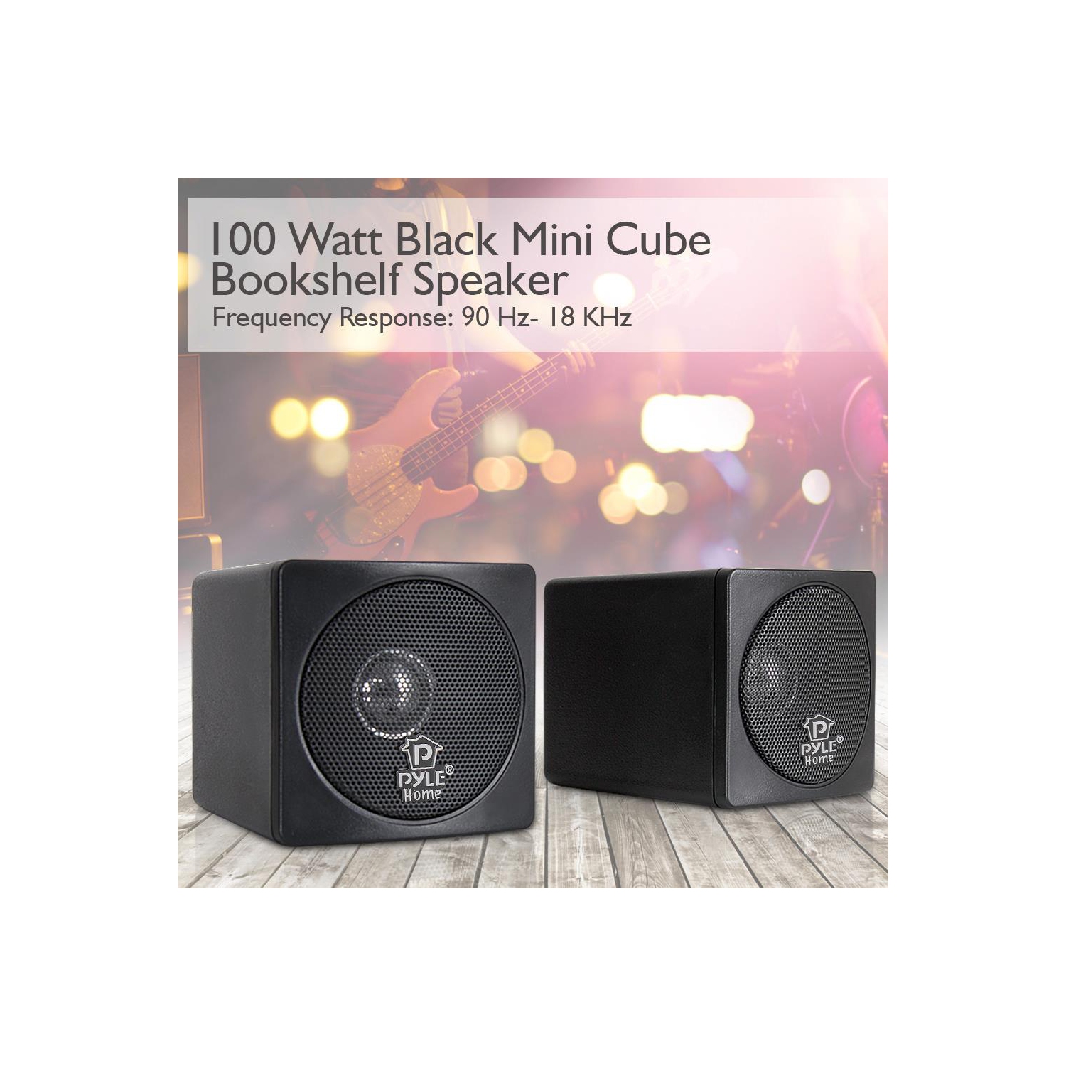 Pyle 7.6-cm 100-watt Mini Cube Bookshelf Speaker - Pair - Black