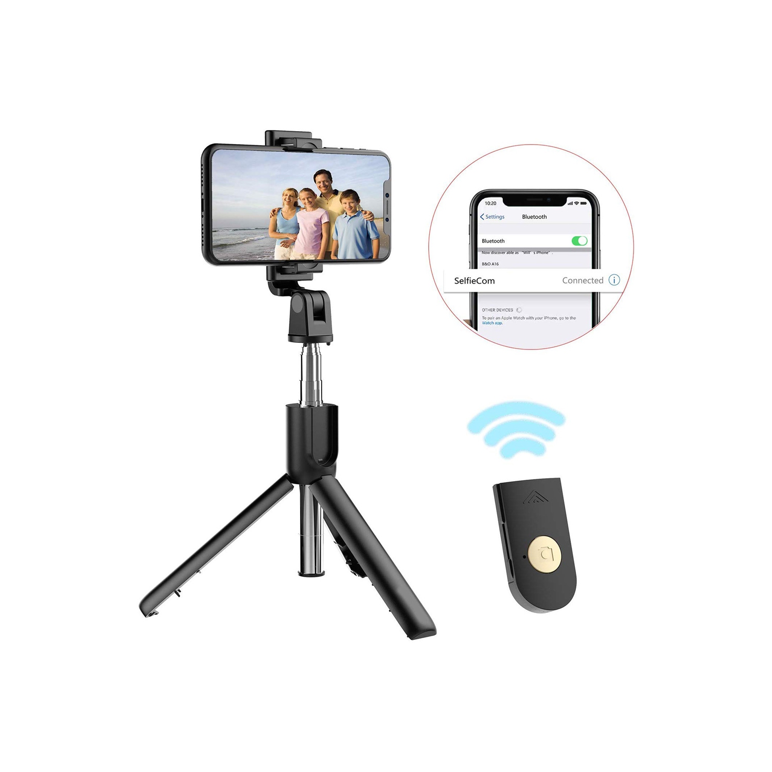 Trépied pour perche à égoportrait d’axGear avec télécommande extensible sans fil Bluetooth pour téléphone