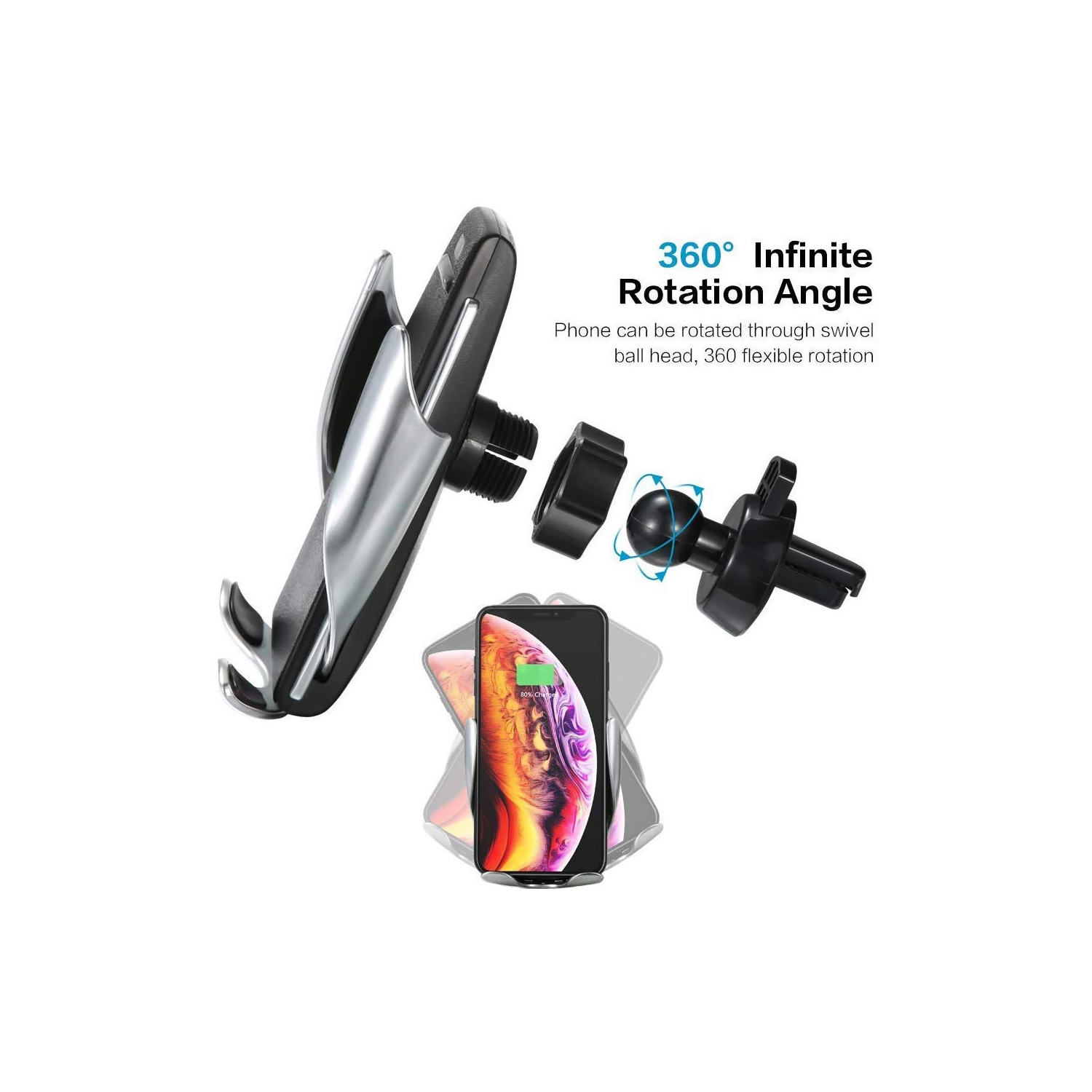 axGear Smart Sensor Auto Open / Lock Phone Holder Qi Wireless Charger Car Holder