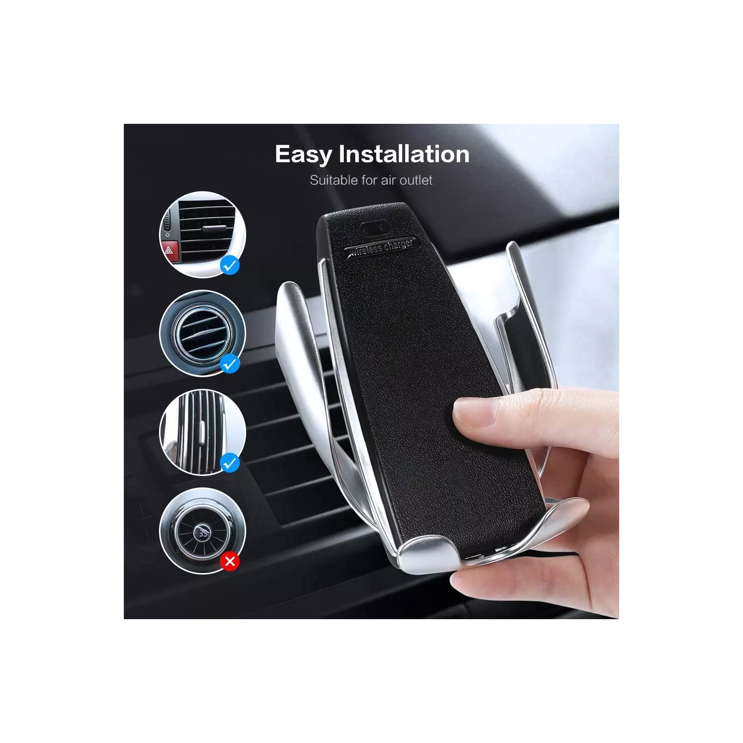 axGear Smart Sensor Auto Open / Lock Phone Holder Qi Wireless Charger Car Holder