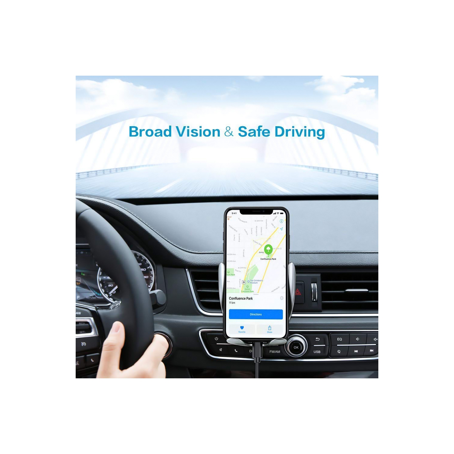 axGear Smart Sensor Auto Open / Lock Phone Holder Qi Wireless Charger Car Holder