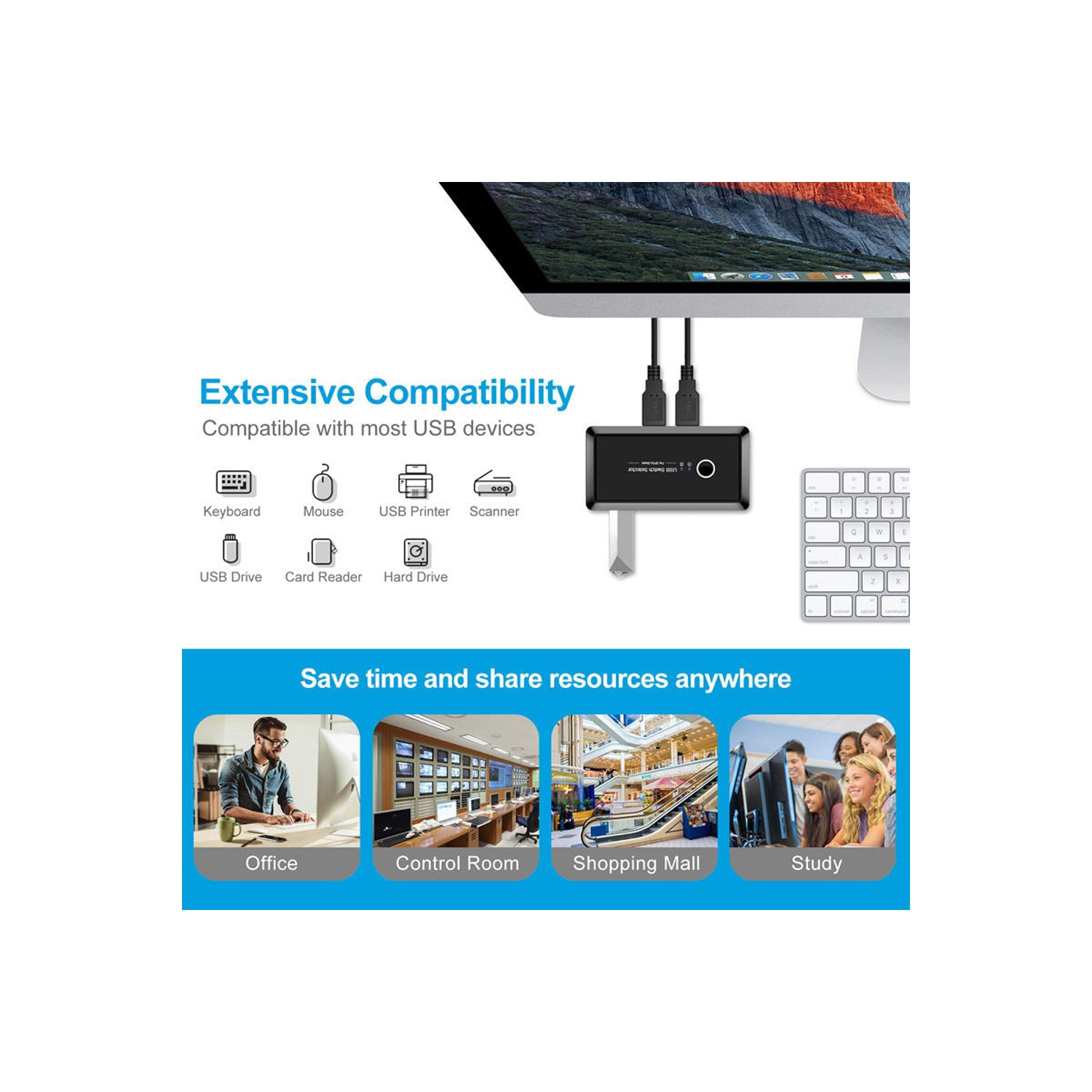 Commutateur de partage/sélecteur USB 3.0 d’axGear 2 partage d’ordinateur 4 USB 3.0 appareils KVM