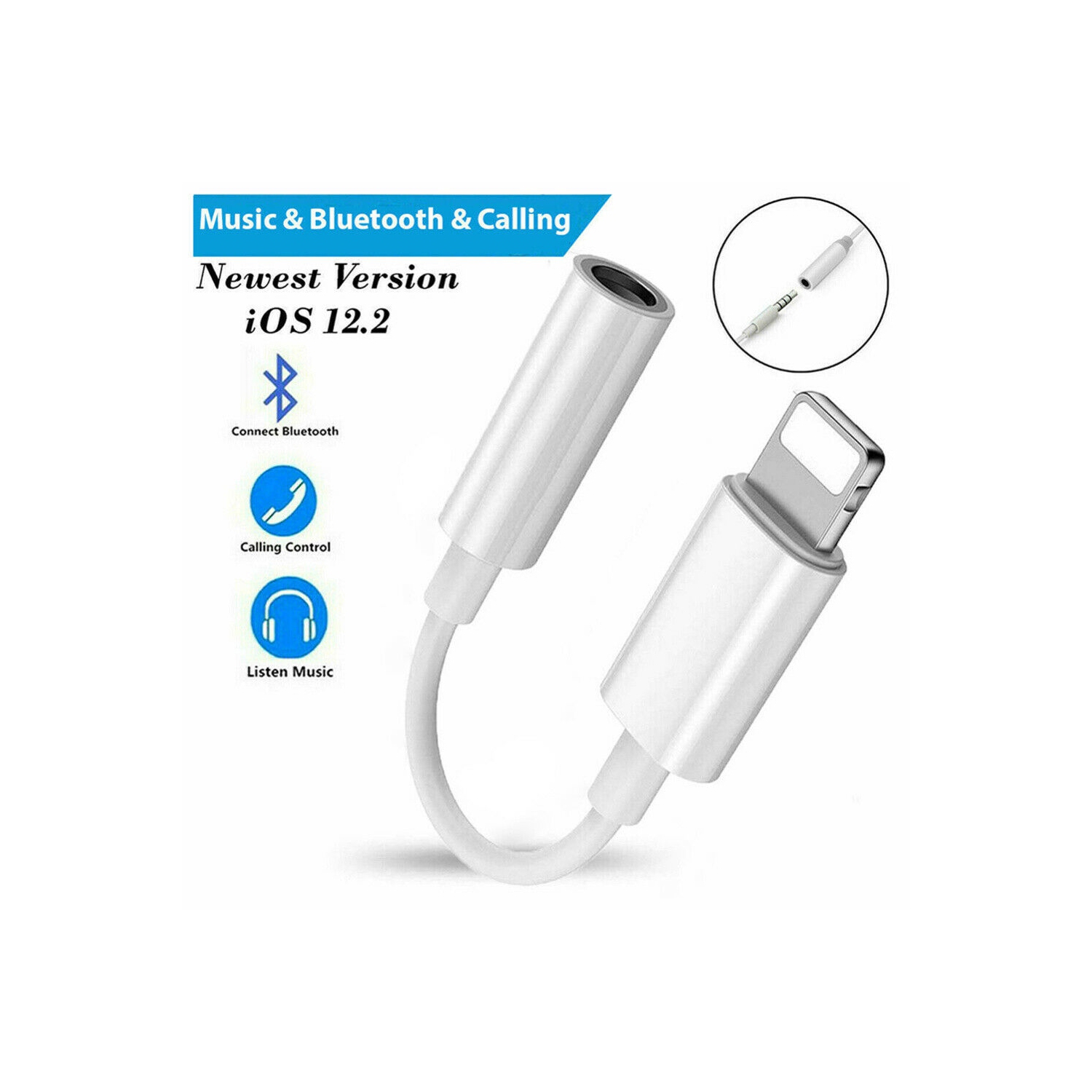 (CABLESHARK) iPhone COMPATIBLE X XS Max AUX Adapter Bluetooth Jack Audio Headphone Lighting to 3.5mm