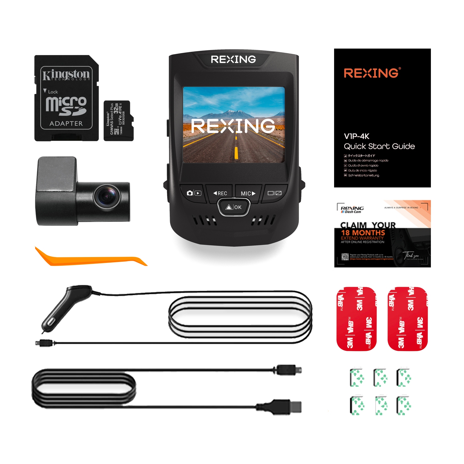 Rexing V1P 4K 2.4" LCD UHD 4K Dual Channel Wi-Fi Dash Cam