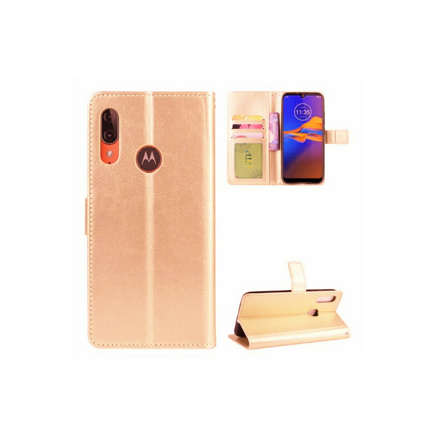 [CS] Motorola Moto E6 Case, Magnetic Leather Folio Wallet Flip Case Cover with Card Slot, Rose Gold