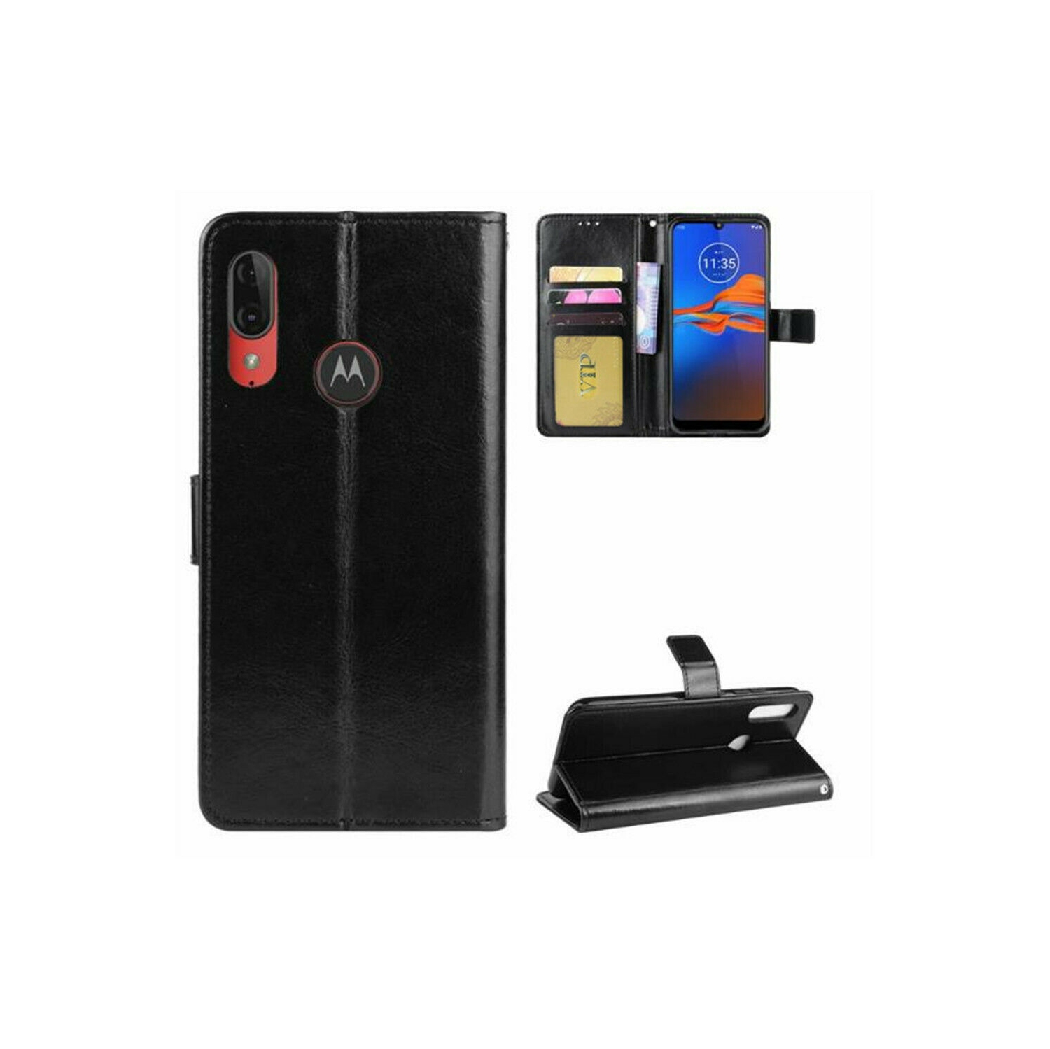 [CS] Motorola Moto E6 Case, Magnetic Leather Folio Wallet Flip Case Cover with Card Slot, Black