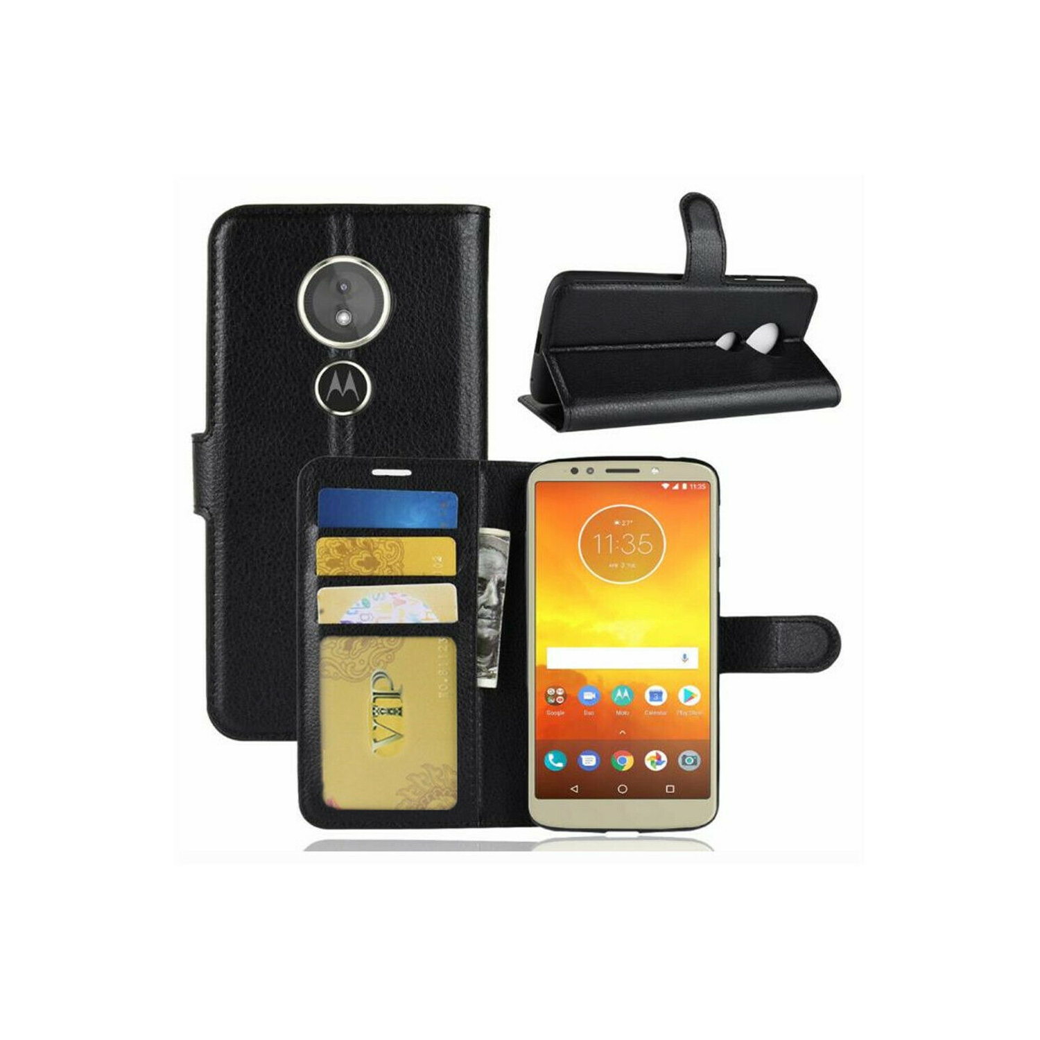 【CSmart】 Magnetic Card Slot Leather Folio Wallet Flip Case Cover for Motorola Moto E5 Play, Black