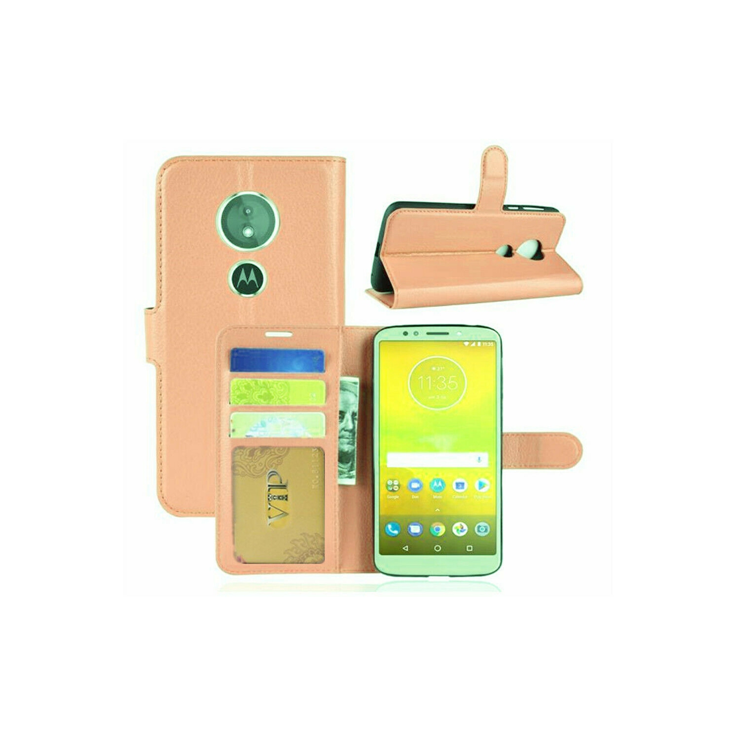 【CSmart】 Magnetic Card Slot Leather Folio Wallet Flip Case Cover for Motorola Moto E5 Play, Rose Gold